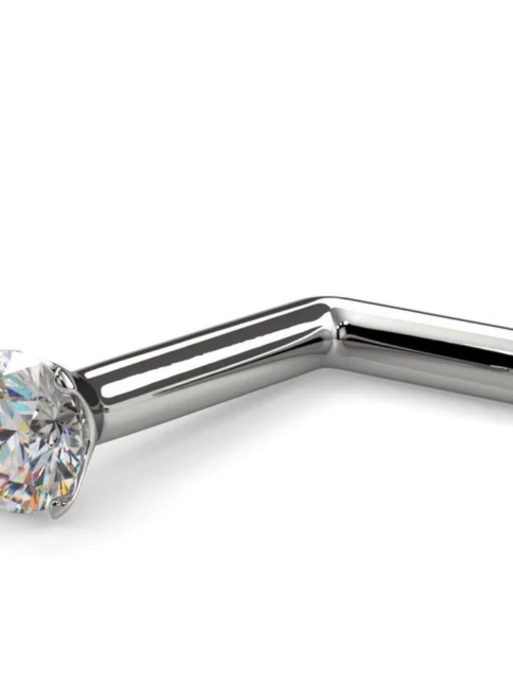 14kt White Gold L-Shaped Nose Stud with Clear CZ 18G